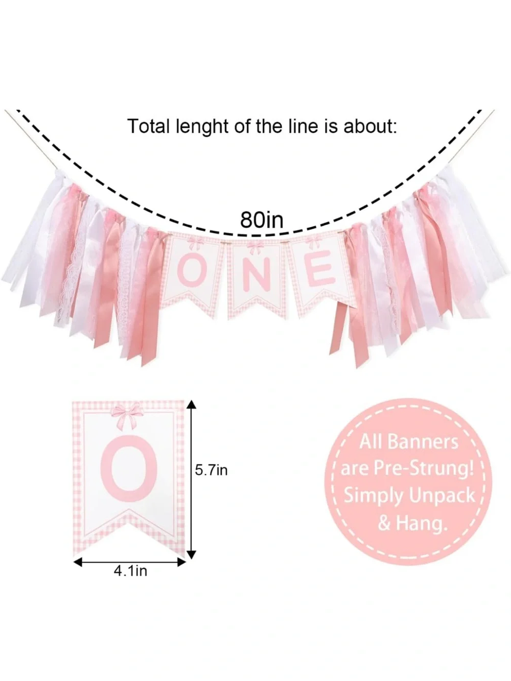 Pink ONE High Chair Banner Garland for First Birthday